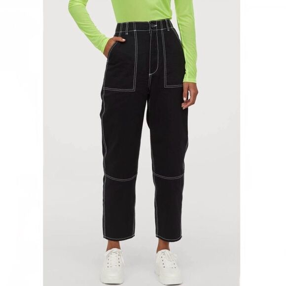 H&M Black & White Contrast Stitch High Waisted Ankle Pants - Picture 1 of 8
